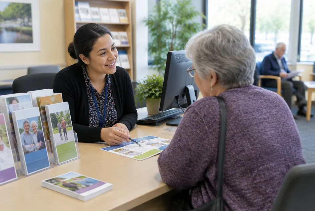 information desk at a senior services office with brochures